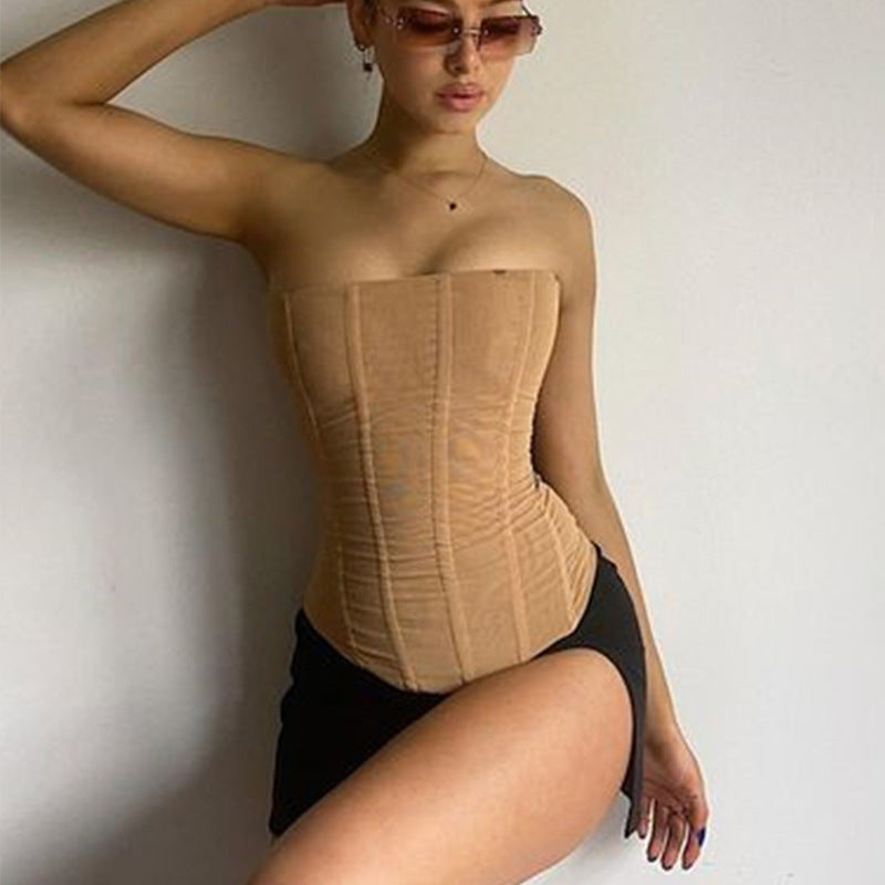 Mesh-Korsett-Tube-Crop-Top – Damen